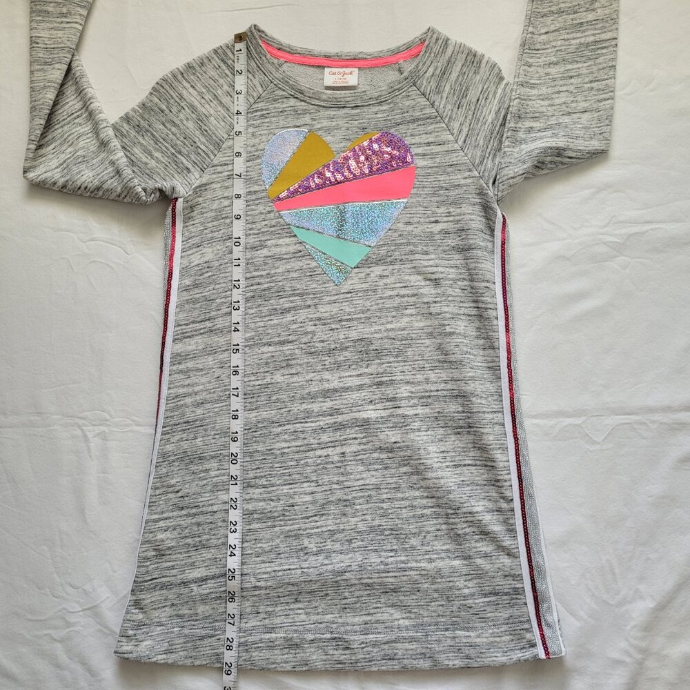Cat & Jack Girls Heart Dress Heather Gray Long Sleeve Sequin Glitter L 10/12 - Picture 8 of 10